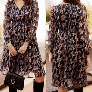 SHEIN Frenchy All Over Leaf Print Lantern Sleeve Dress - Woman’s Size L - NWT